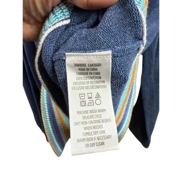 Robert Graham Sweater Mens XL Blue 1/4 Zip Mock Neck Cotton Pullover Stripe Trim - Picture 7 of 8